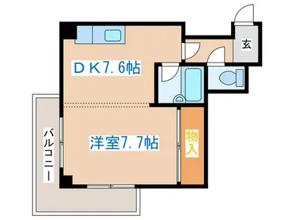 クィーンズ山の手(1DK/8階)の間取り写真