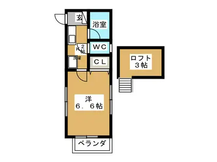 メゾンアンフィニII(1K/2階)の間取り写真