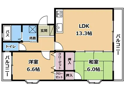 クレットドールY2(2LDK/3階)の間取り写真