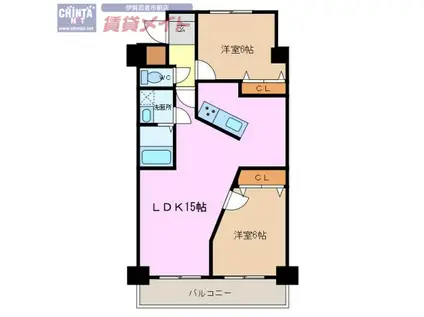 シャトレ平野(2LDK/8階)の間取り写真