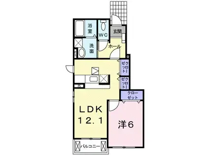 プラシードI(1LDK/1階)の間取り写真