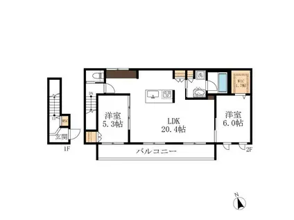 名鉄小牧線 小牧駅 徒歩29分 2階建 築1年(2LDK/2階)の間取り写真