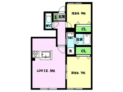 ラシーネ(2LDK/2階)の間取り写真