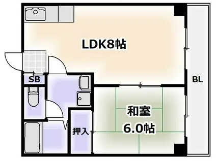 マリオン山坂(1LDK/2階)の間取り写真