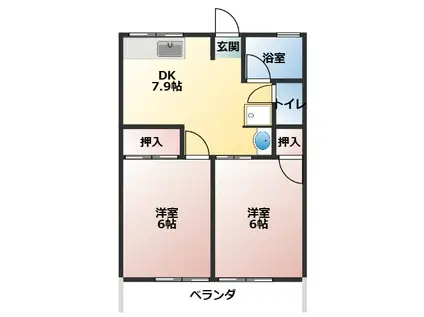 シティハイムユートピアK(2DK/1階)の間取り写真