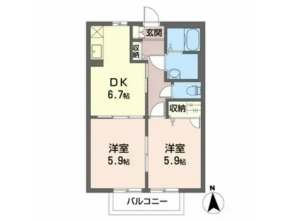 ディアコート花水木(2DK/1階)の間取り写真