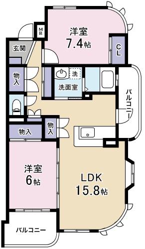 シャンドフルール(2LDK/2階)の間取り写真