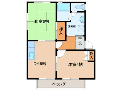 マーキュリーハイツ E棟(2DK/1階)の間取り写真