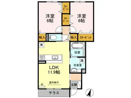 アバンツァート長砂(2LDK/1階)の間取り写真