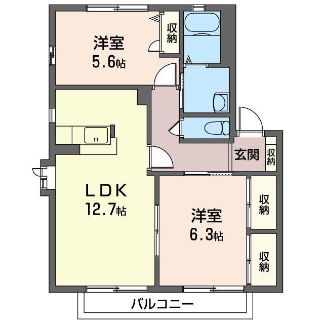 シャーメゾンあいA(2LDK/2階)の間取り写真
