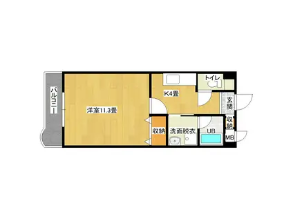 ラ・ルーナ月(1K/3階)の間取り写真