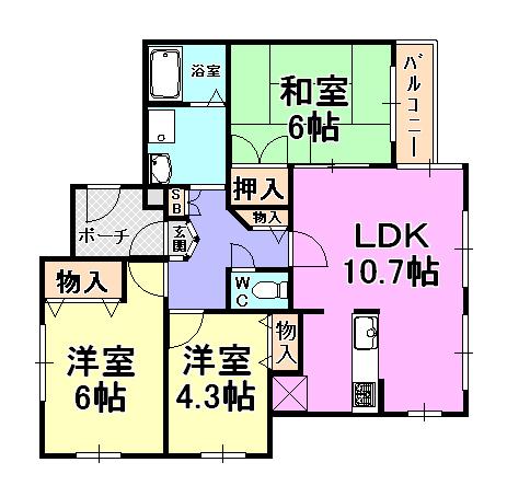 ベルシオン(3LDK/2階)の間取り写真