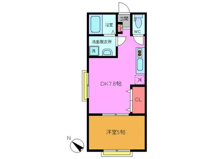 ヴェスタ市川B棟(1DK/1階)の間取り写真