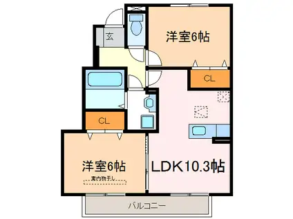 ザ・サンB棟(2LDK/1階)の間取り写真
