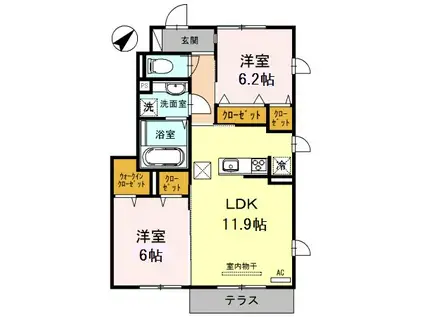 キャム月見山I(2LDK/1階)の間取り写真