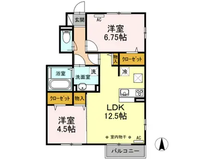アーブルクロシェットD棟(2LDK/1階)の間取り写真