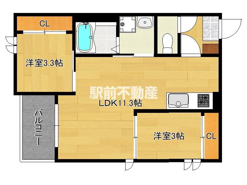 REGALEST 千早 テラス(2LDK/3階)の間取り写真