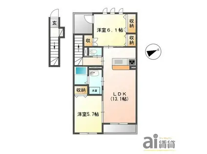 ワースファミリア・ユー(2LDK/2階)の間取り写真