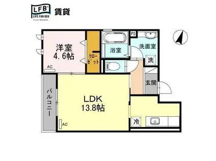 シャルマン本町(1LDK/3階)の間取り写真