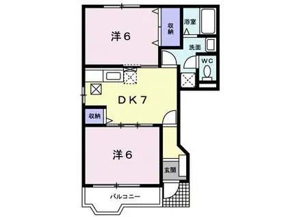 ベルツリーレジデンス1号館(2DK/1階)の間取り写真