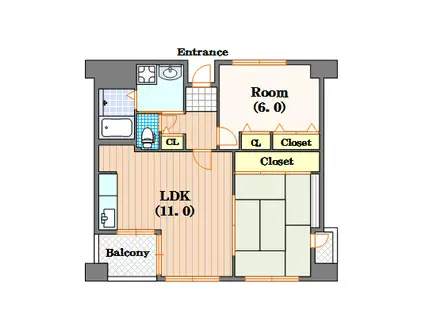 ウーファー南堀江(2LDK/1階)の間取り写真