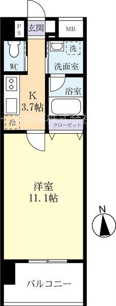 ウイングコート桜川(1K/2階)の間取り写真