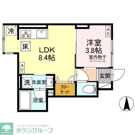 セレスティア竹ノ塚(1LDK/1階)の間取り写真