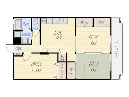 オーロラハイツIII(3DK/2階)の間取り写真