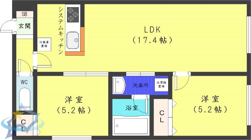 プルミエール山鼻南(2LDK/2階)の間取り写真