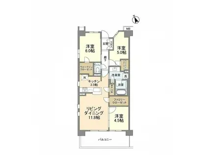 プラウド川崎矢向(3LDK/2階)の間取り写真