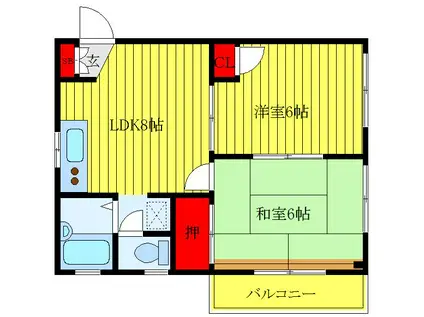 ファンタジア中台(2DK/3階)の間取り写真