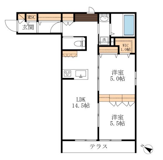 フェリーチェ(2LDK/1階)の間取り写真