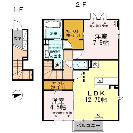 シェモアクレアB棟(2LDK/2階)の間取り写真