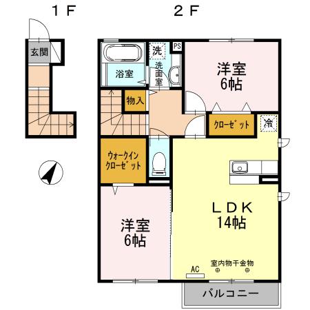 アゼリアA(2LDK/2階)の間取り写真