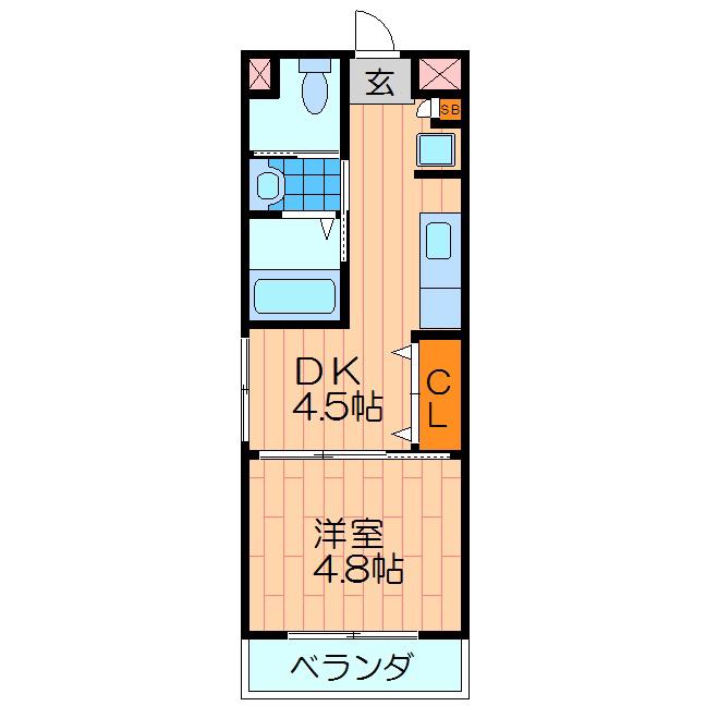 トレビアン天神II(1DK/2階)の間取り写真