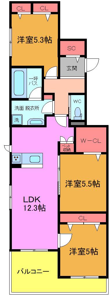 南葛西テラス(3LDK/2階)の間取り写真