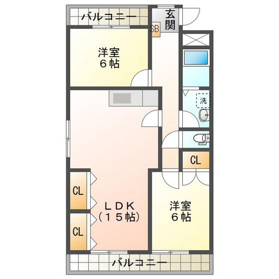 ウノモリックス(2LDK/9階)の間取り写真