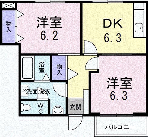 ア・ラ・モード カルティエA(2DK/1階)の間取り写真