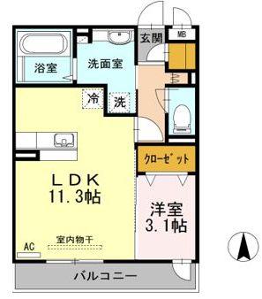 KRANE B棟(1LDK/2階)の間取り写真