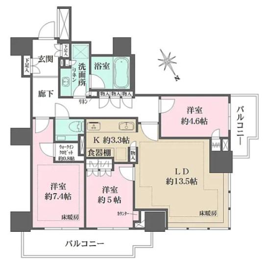 ザ・パークハウス三田ガーデン タワー棟(3LDK/6階)の間取り写真