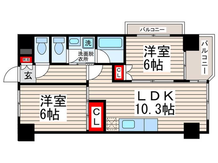 サンフレアサクマ15(2LDK/12階)の間取り写真