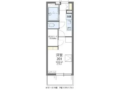 レオパレスイーストヒルズ(1K/2階)の間取り写真