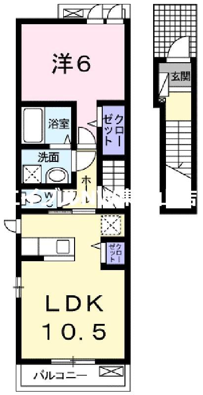 ビッグスプレッド(1LDK/2階)の間取り写真