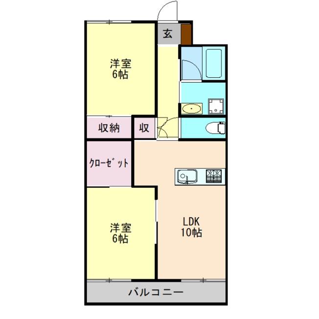 寒香梅ハイツ(2LDK/3階)の間取り写真