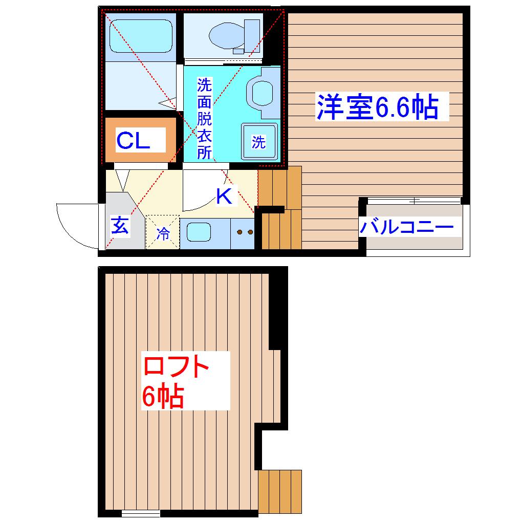 ソレイユII(1K/1階)の間取り写真