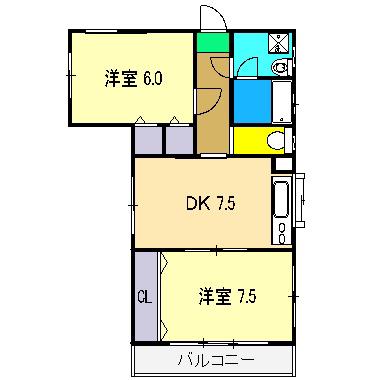 毛利ヶ丘RUHE(2DK/2階)の間取り写真