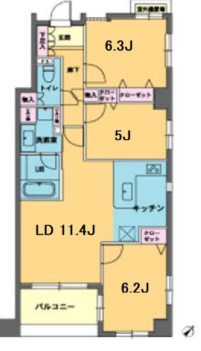 カスタリア人形町(3LDK/12階)の間取り写真