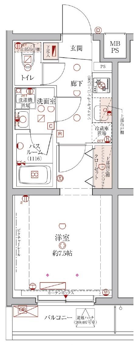 クレヴィスタ常盤台(1K/4階)の間取り写真