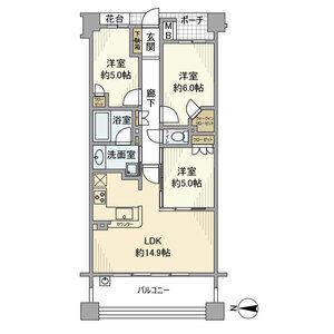 プラウド横濱鶴見(3LDK/3階)の間取り写真