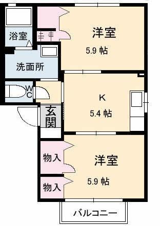 シャロン Ⅱ棟(2K/1階)の間取り写真